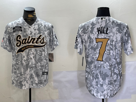 Men's New Orleans Saints Taysom Hill #7 Arctic Camo 2024 Salute to Service Player jersey