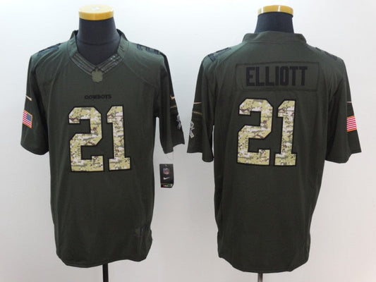 Men's Dallas Cowboys Ezekiel Elliott #21 Army Green Game Jersey1