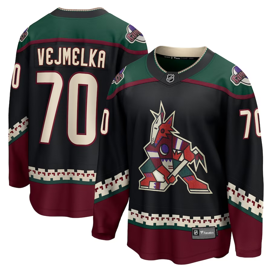Men's Arizona Coyotes Karel Vejmelka #70 Black Home Breakaway jersey