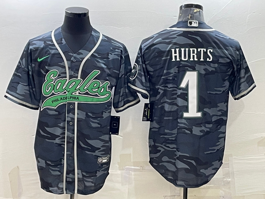 Men's Philadelphia Eagles Jalen Hurts #1 Grey Camouflage Game jersey Joint Edition