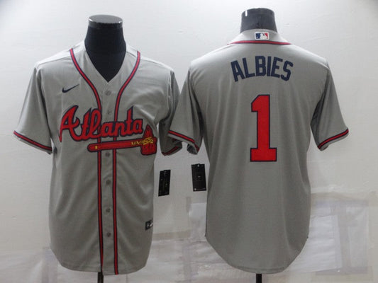 Men's Atlanta Braves Ozzie Albies #1 Gray Replica Player jersey