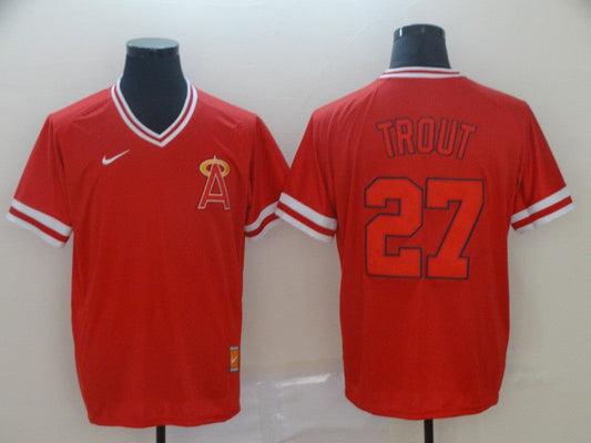 Men's Los Angeles Angels Mike Trout #27 Red Printed Baseball jersey