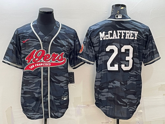 Men's San Francisco 49ers Christian McCaffrey #23 Grey Camouflage Game jersey Joint Edition