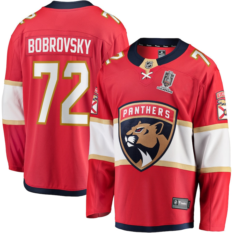 Sergei Bobrovsky Florida Panthers   Home 2024 Stanley Cup Champions Breakaway  Jersey Red
