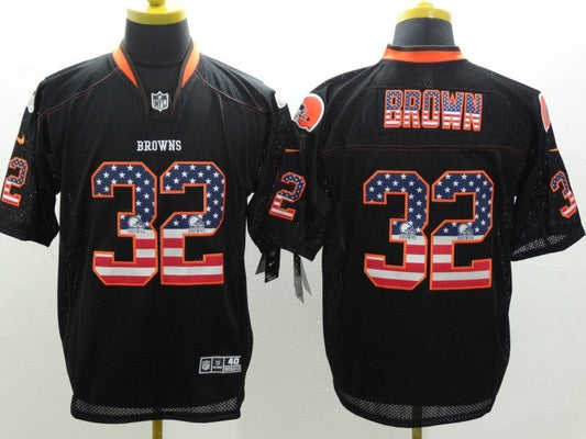 Men's Cleveland Browns Jim Brown #32 Black Game Jersey1