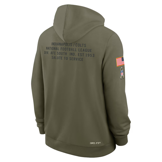 Men's Indianapolis Colts Nike Olive 2025 Salute to Service Sideline Standard Issue Dri-FIT Hoodie