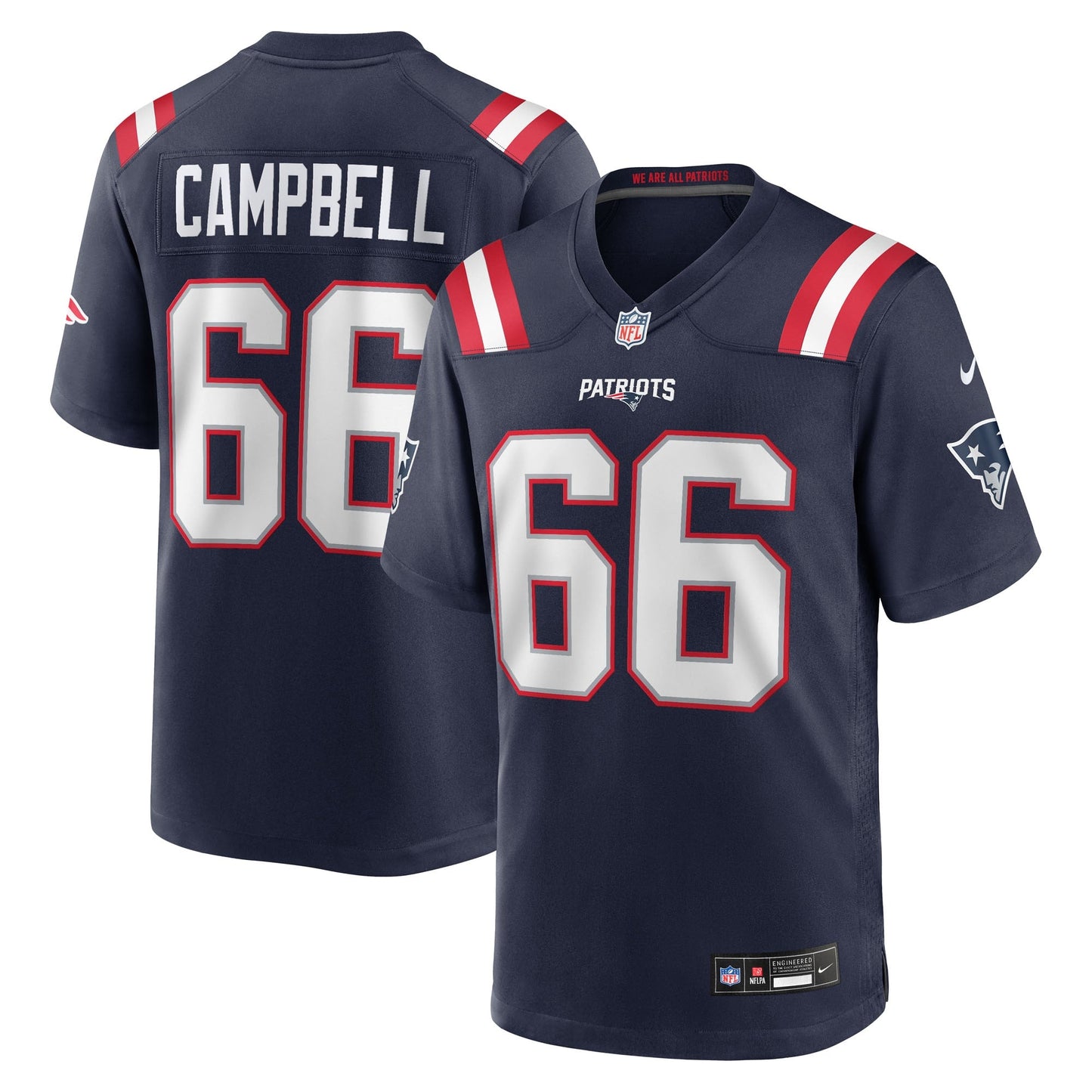 New England Patriots Will Campbell Navy 2025 NFL Draft First Round Pick Game Jersey