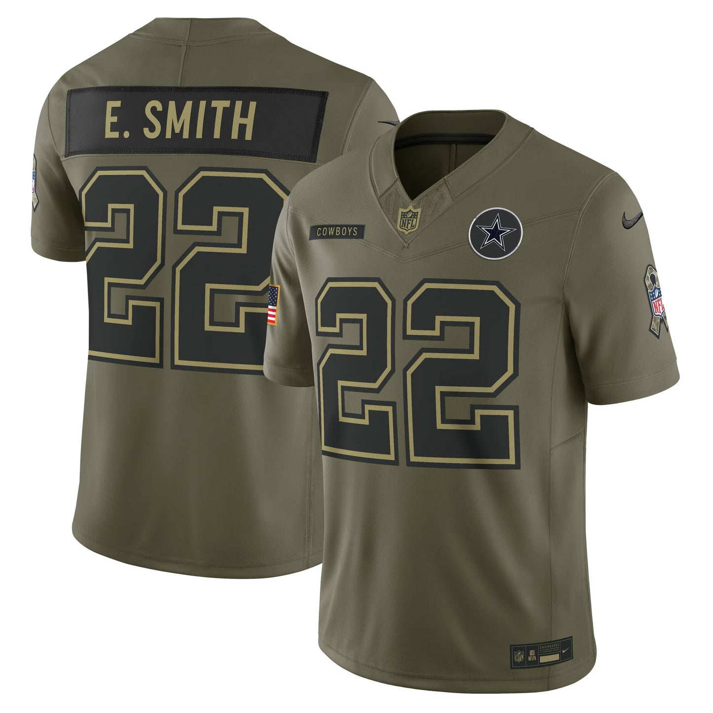 Dallas Cowboys Emmitt Smith Olive 2025 Salute to Service Retired Limited Jersey