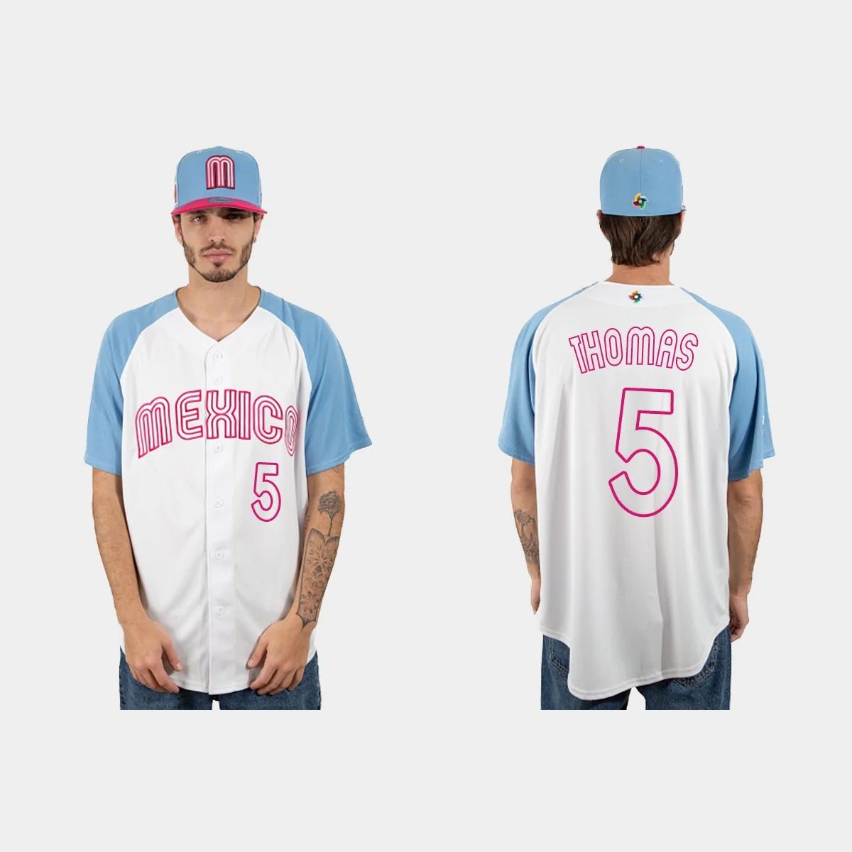 #5 ALEK THOMAS MEXICO BASEBALL 2023 WORLD BASEBALL CLASSIC JERSEYC WHITE BLUE Stitches Baseball Jerseys