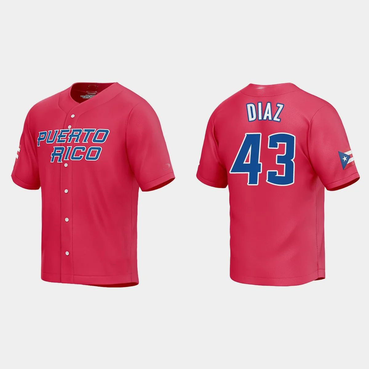#43 ALEXIS DIAZ PUERTO RICO BASEBALL 2023 WORLD BASEBALL CLASSIC JERSEYC RED Stitches Baseball Jerseys