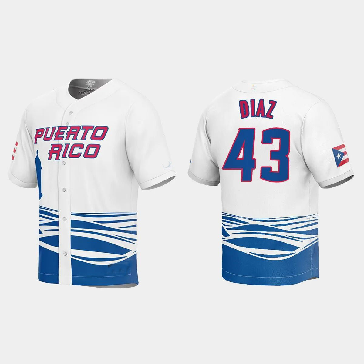 #43 ALEXIS DIAZ PUERTO RICO BASEBALL 2023 WORLD BASEBALL CLASSIC JERSEYC WHITE Stitches Baseball Jerseys