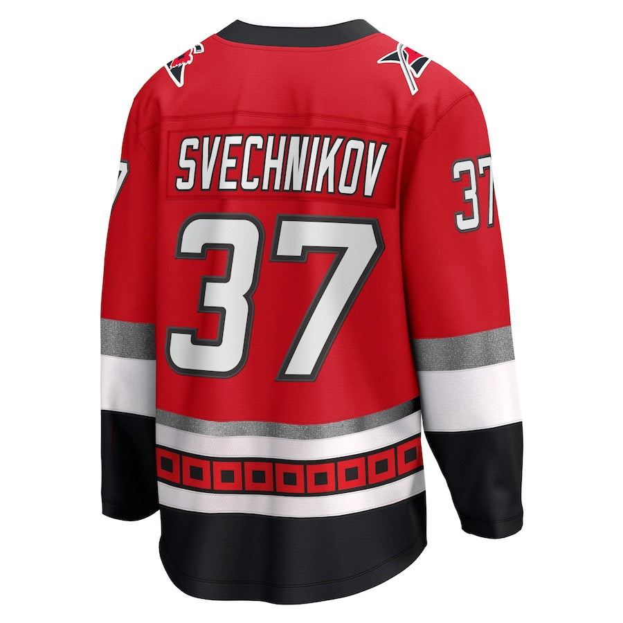 C.Hurricanes #37 Andrei Svechnikov 25th Anniversary Premier Breakaway Player Jersey Red Stitched American Hockey Jerseys
