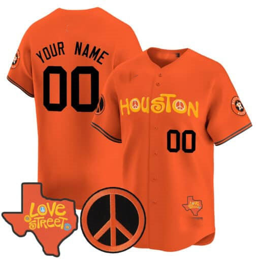 Custom Houston Astros Love Street & Peace Sign Patch Vapor Premier Limited V2 All Stitched Baseball Jersey