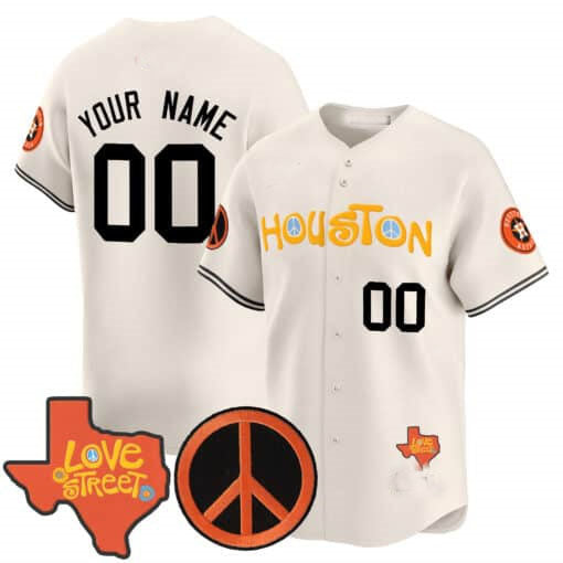 Custom Houston Astros Love Street & Peace Sign Patch Vapor Premier Limited V2 All Stitched Baseball Jersey
