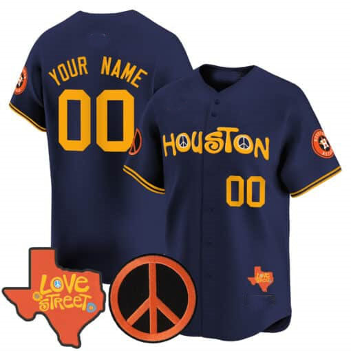 Custom Houston Astros Love Street & Peace Sign Patch Vapor Premier Limited V2 All Stitched Baseball Jersey