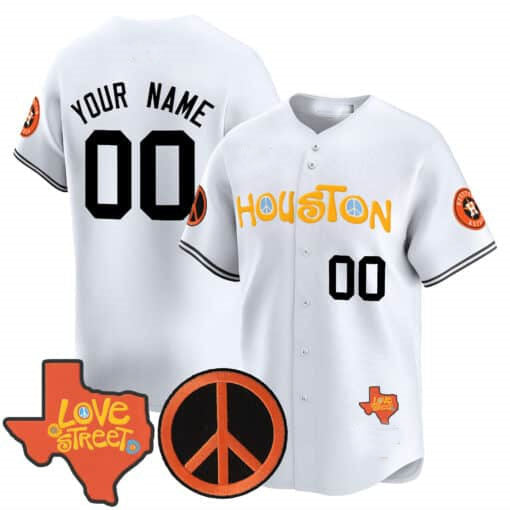Custom Houston Astros Love Street & Peace Sign Patch Vapor Premier Limited V2 All Stitched Baseball Jersey