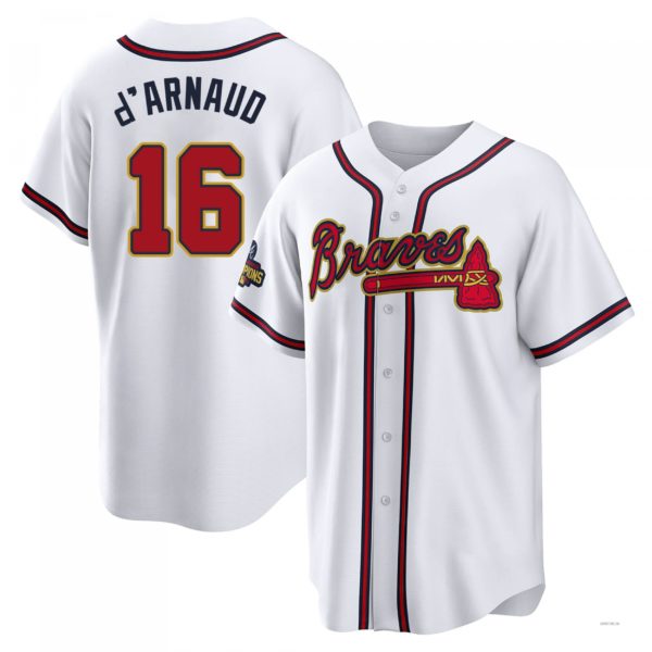 Atlanta Braves #16 Travis dArnaud Gold White 2022 Program Jersey Stitches Baseball Jerseys