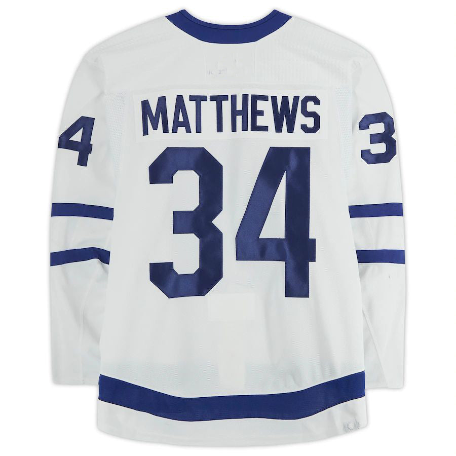 T.Maple Leafs #34 Auston Matthews  Game-Used White Jersey from the 2021-22 Season Stitched American Hockey Jerseys