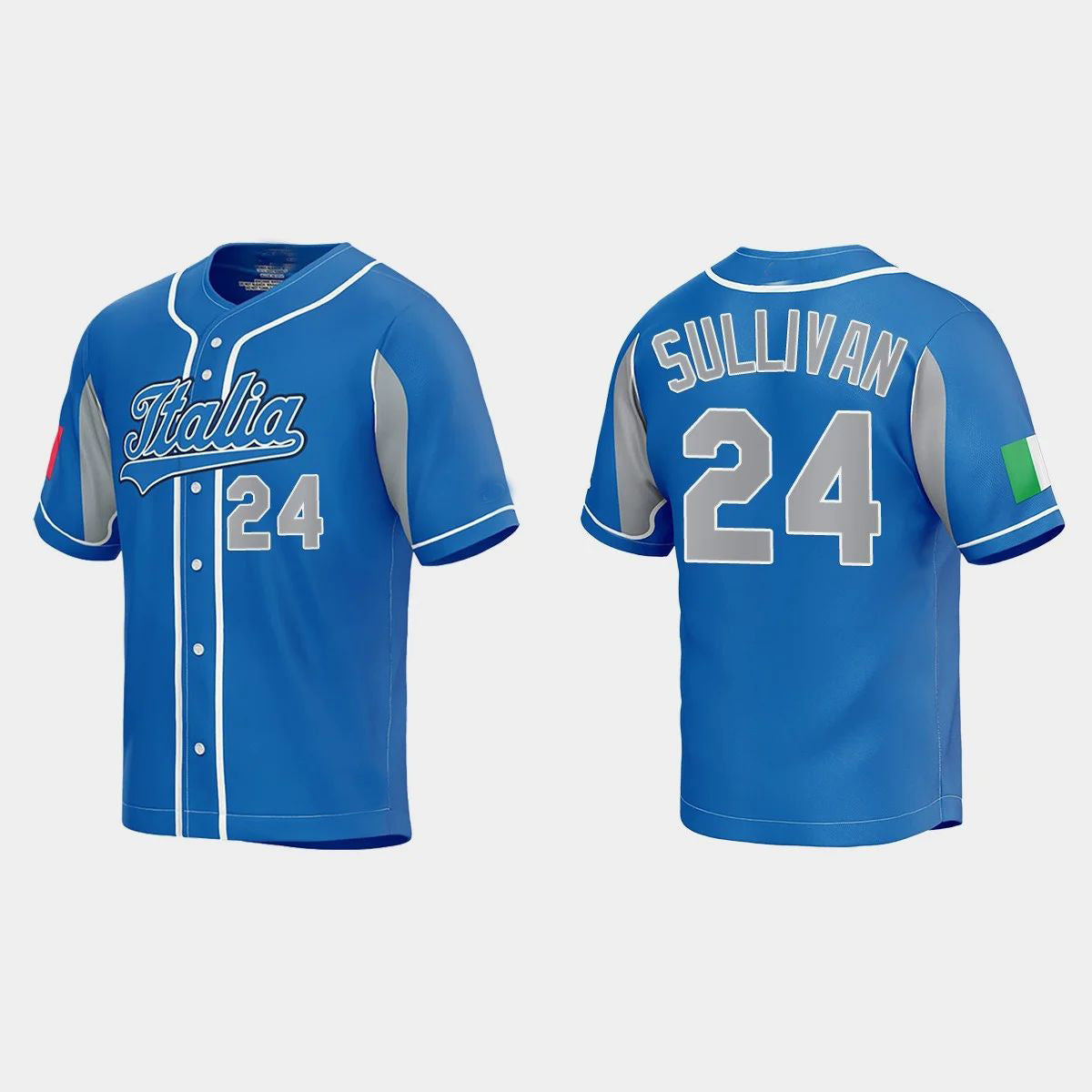 #24 BRETT SULLIVAN ITALY BASEBALL 2023 WORLD BASEBALL CLASSIC JERSEYC ROYAL Stitches Baseball Jerseys