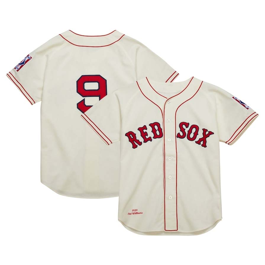 Boston Red Sox #9 Ted Williams Cooperstown Collection 1939 Authentic Jersey - Cream Stitched Baseball Jersey