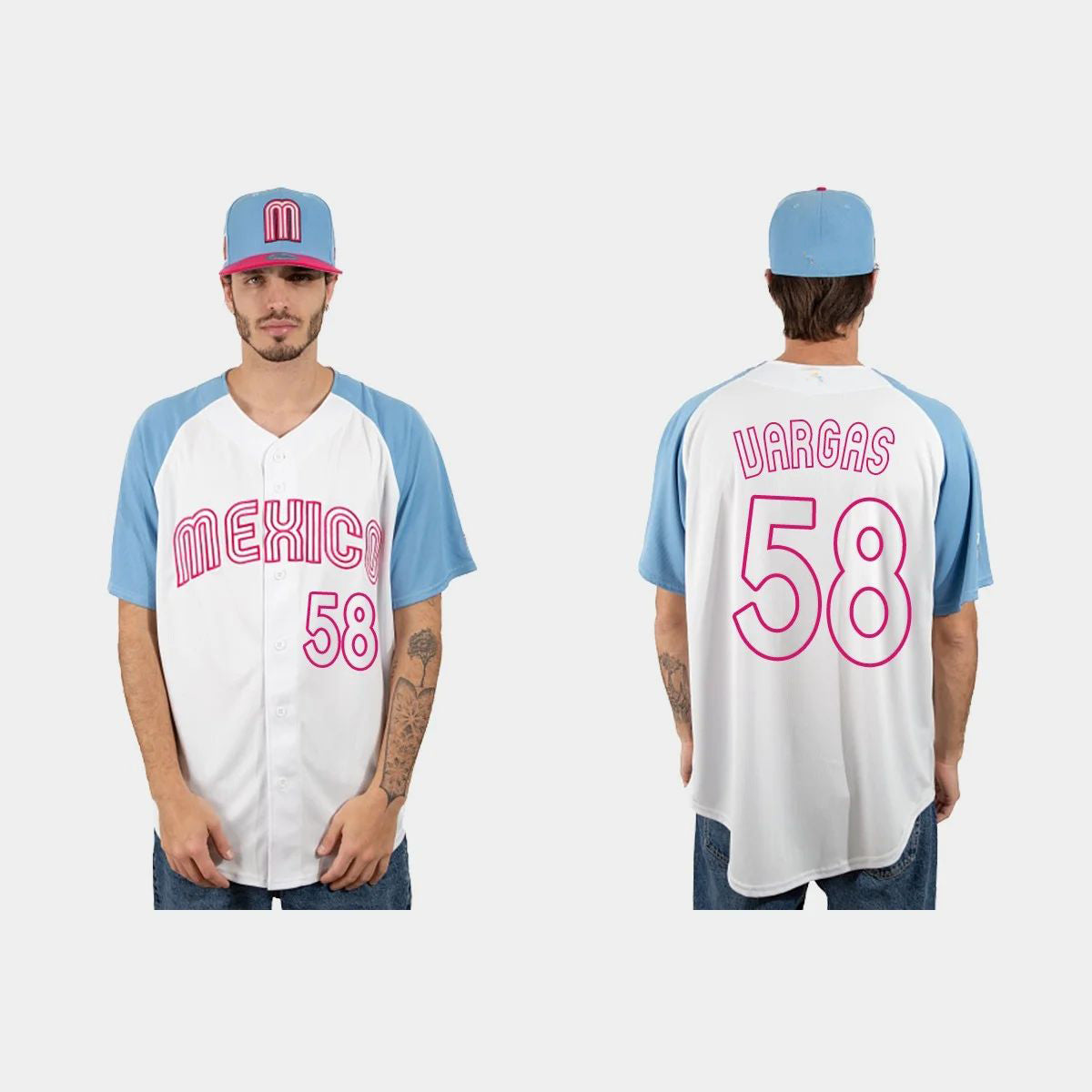 #58 CESAR VARGAS MEXICO BASEBALL 2023 WORLD BASEBALL CLASSIC JERSEYC WHITE BLUE Stitches Baseball Jerseys