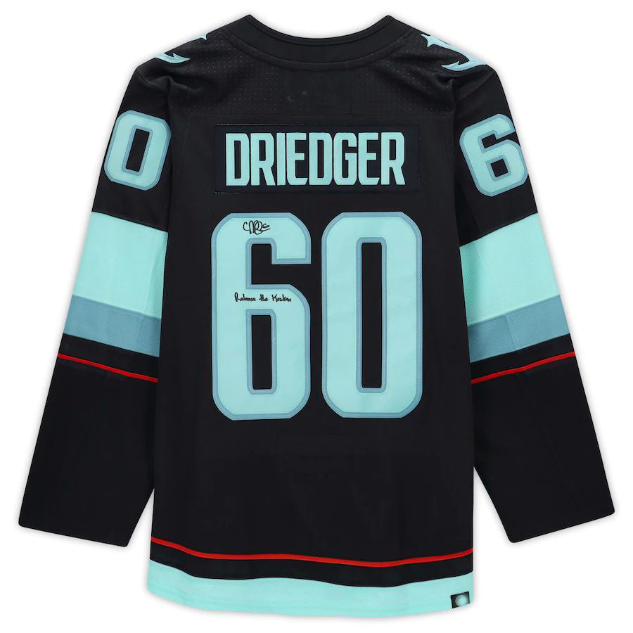 S.Kraken #60 Chris Driedger   with Inaugural Season Jersey Patch with Release the Kraken Inscription Blue Stitched American Hockey Jerseys