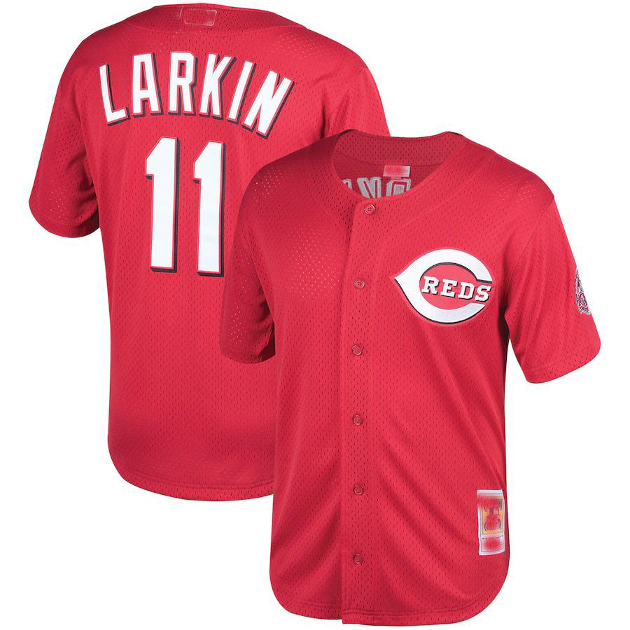 Cincinnati Reds #11 Barry Larkin Red Throwback Cooperstown Mesh Batting Practice Jersey Baseball Jerseys