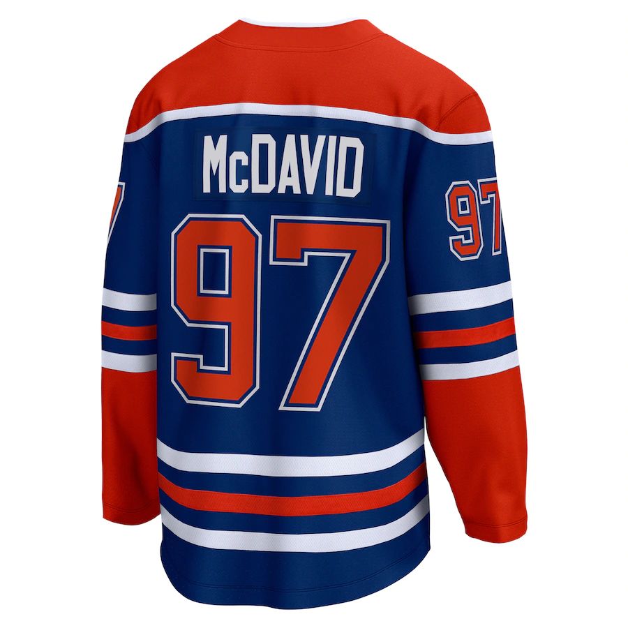 E.Oilers #97 Connor McDavid Home Premier Breakaway Player Jersey Royal Stitched American Hockey Jerseys