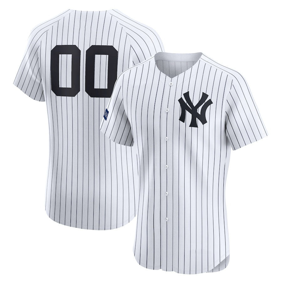 Custom New York Yankees Home Elite Sponsor Patch Jersey White Stitched Baseball Jersey