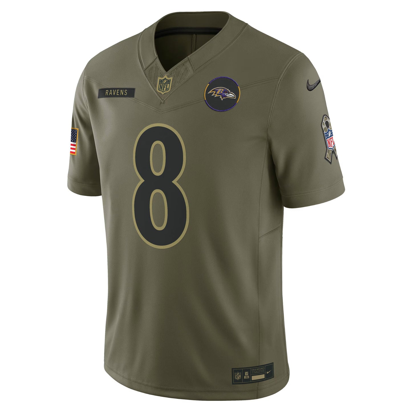 Baltimore Ravens Lamar Jackson Olive 2025 Salute to Service Limited Jersey