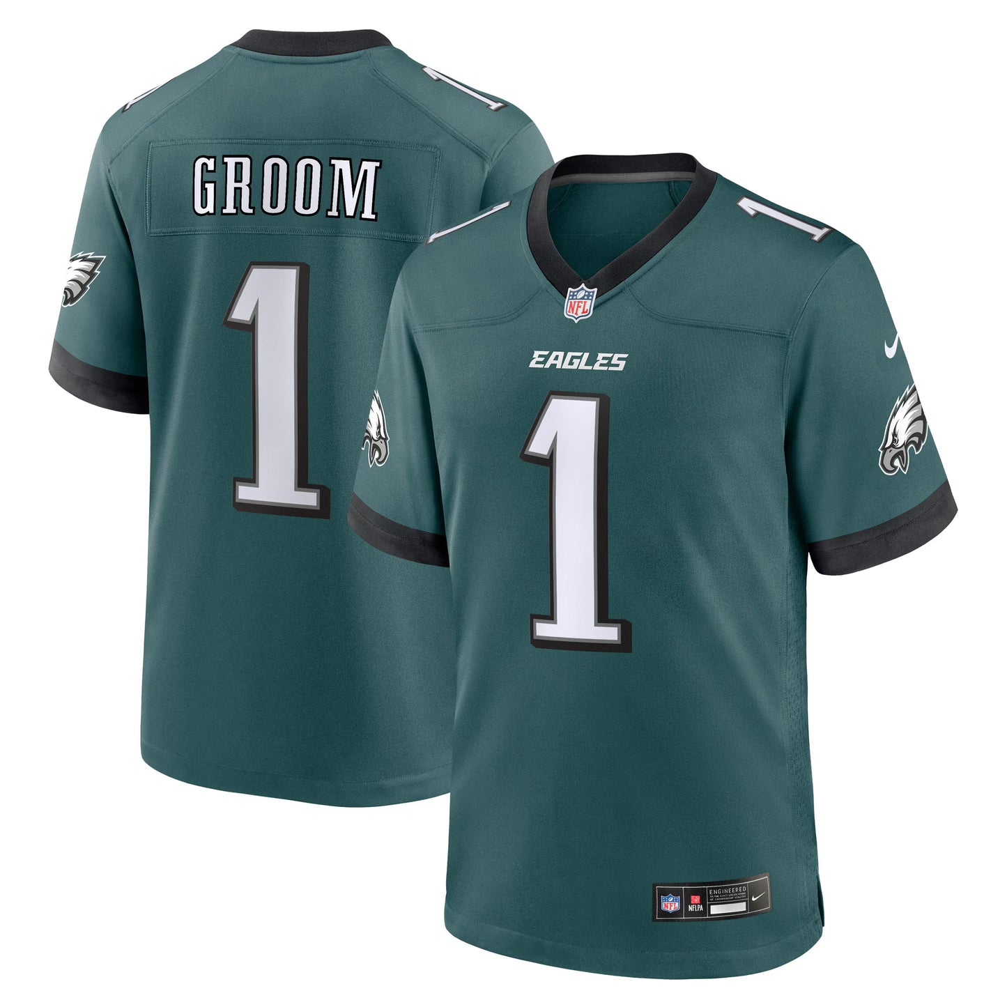 Philadelphia Eagles Number 1 Groom Midnight Green Game Jersey