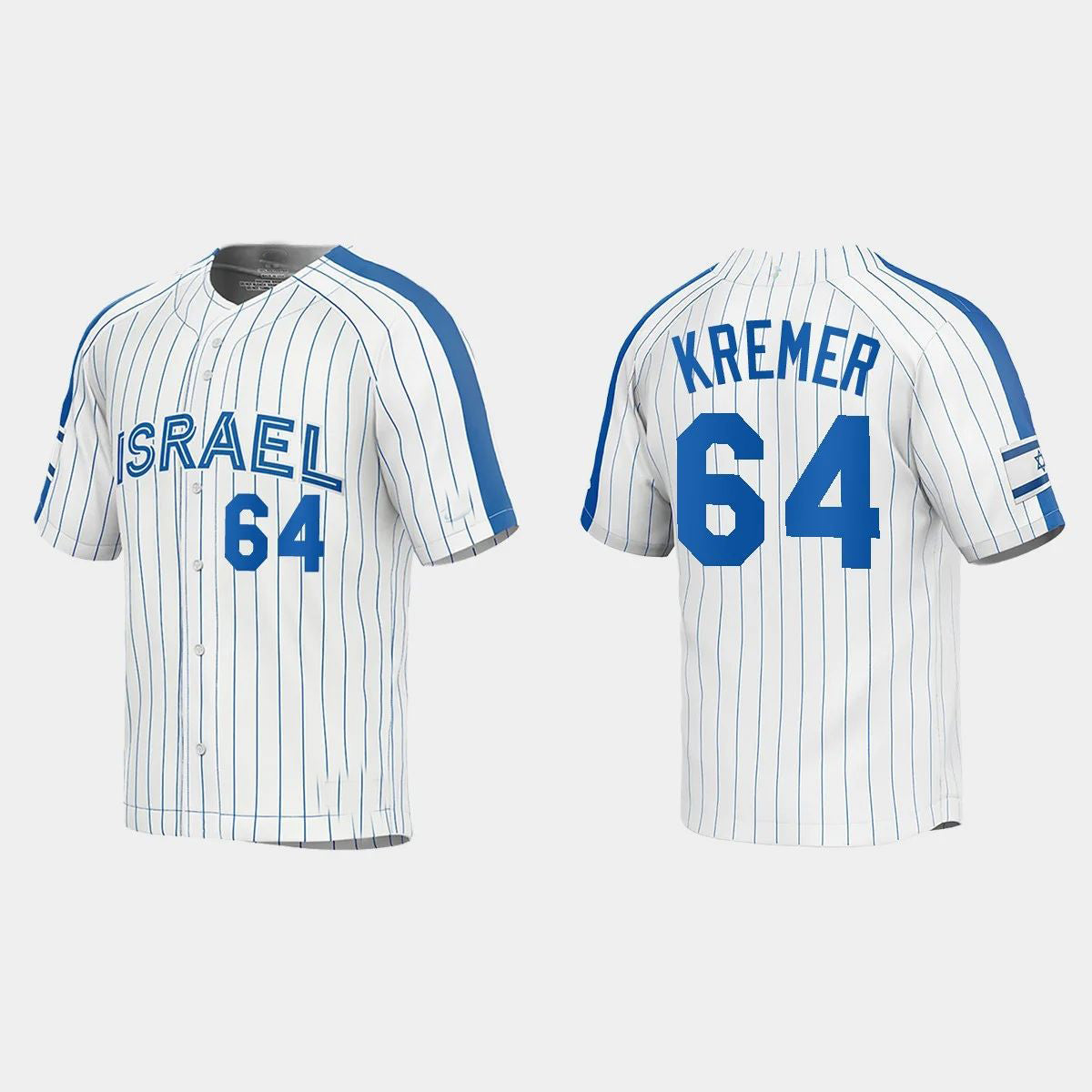#64 DEAN KREMER ISRAEL BASEBALL 2023 WORLD BASEBALL CLASSIC JERSEYC WHITE Stitches Baseball Jerseys
