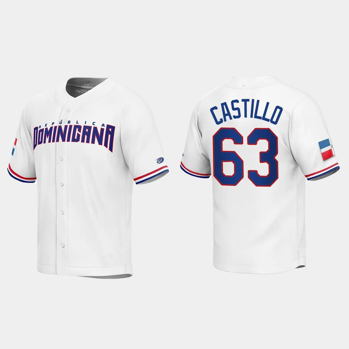 #63 DIEGO CASTILLO DOMINICAN REPUBLIC BASEBALL 2023 WORLD BASEBALL CLASSIC REPLICA JERSEYC WHITE Stitches Baseball Jerseys