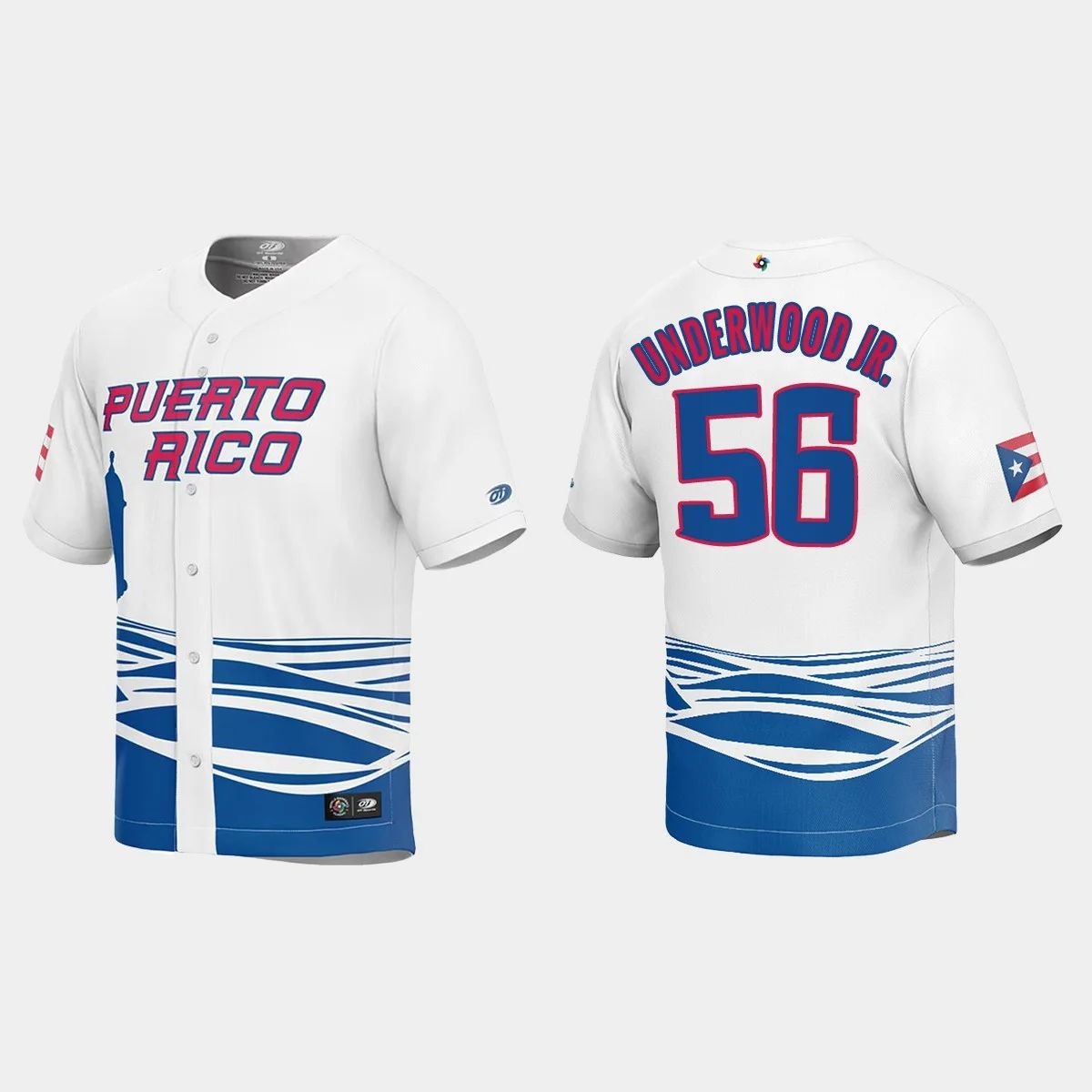 #56 DUANE UNDERWOOD JR. PUERTO RICO BASEBALL 2023 WORLD BASEBALL CLASSIC JERSEYC WHITE Stitches Baseball Jerseys