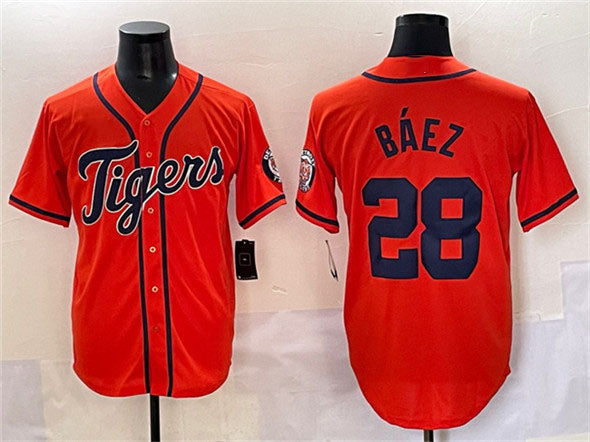 Detroit Tigers #28 Javier Bez Orange With Patch Cool Base Stitched Baseball Jersey