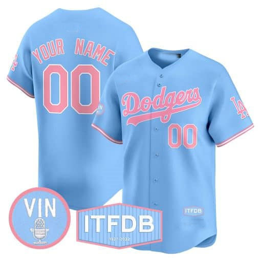 Custom Los Angeles Dodgers Vin ITFDB Patch Bubblegum Pink Vapor Premier Limited All Stitched Baseball Jersey