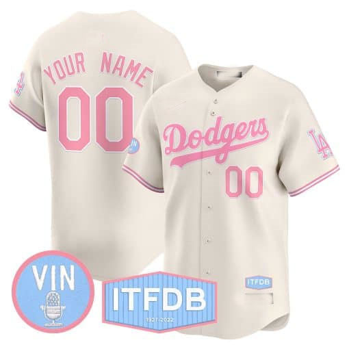 Custom Los Angeles Dodgers Vin ITFDB Patch Bubblegum Pink Vapor Premier Limited All Stitched Baseball Jersey