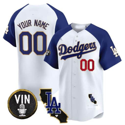 Custom Los Angeles Dodgers Vin & California Patch Gold Trim Vapor Premier Limited All Stitched Baseball Jersey