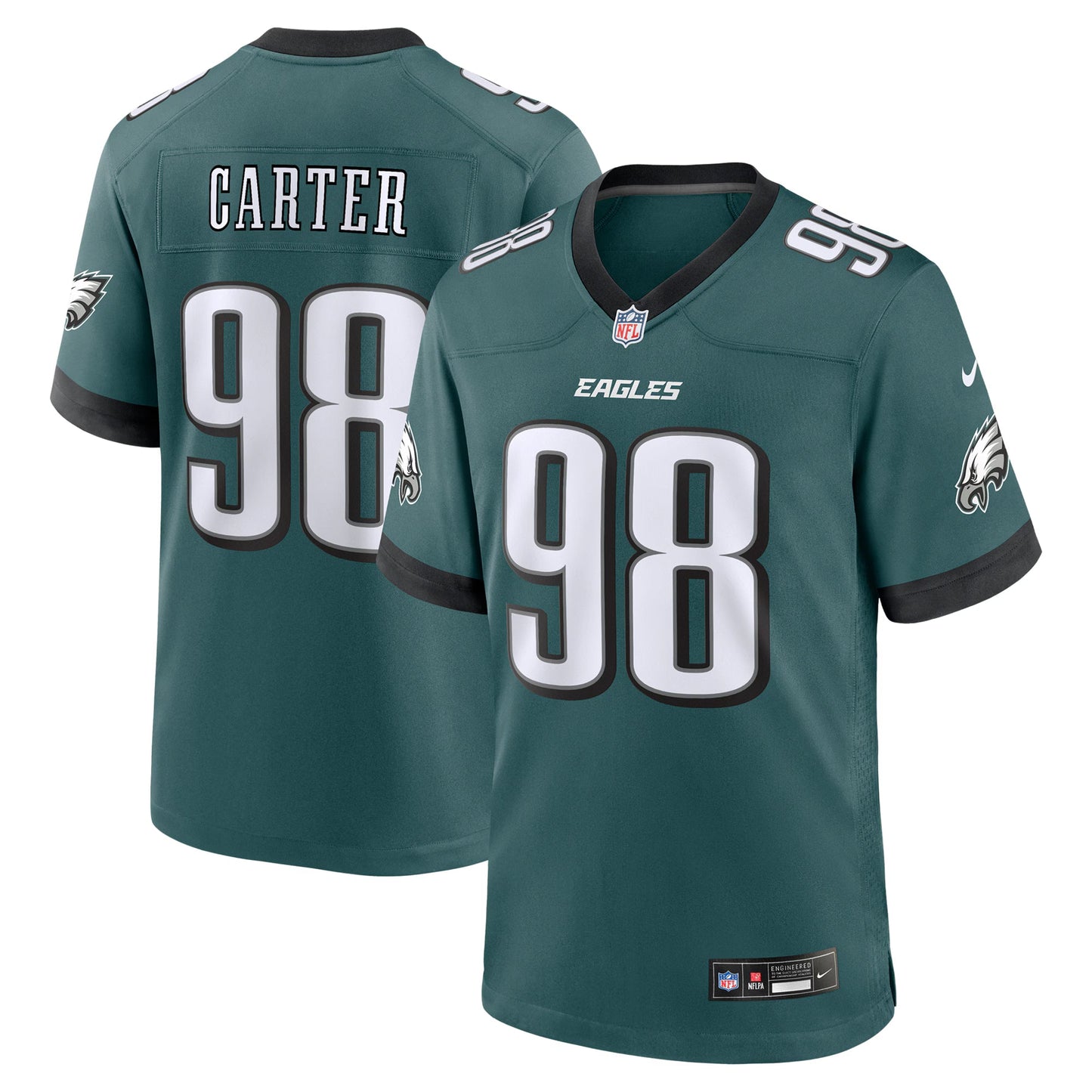 Philadelphia Eagles Jalen Carter Midnight Green Team Game Jersey