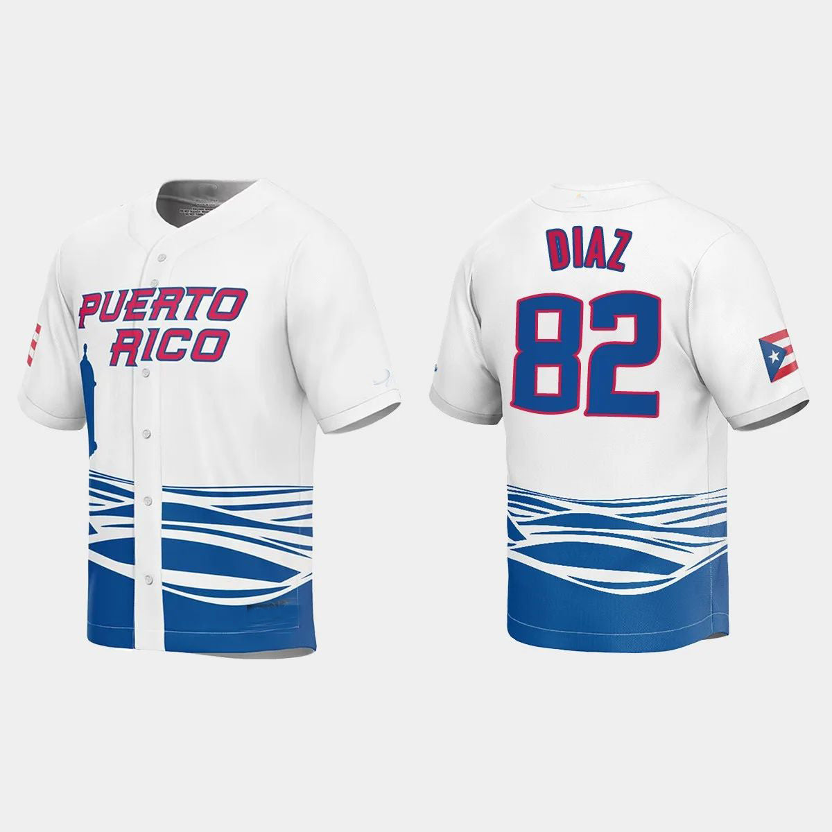 #82 EDWIN DIAZ PUERTO RICO BASEBALL 2023 WORLD BASEBALL CLASSIC JERSEYC WHITE Stitches Baseball Jerseys