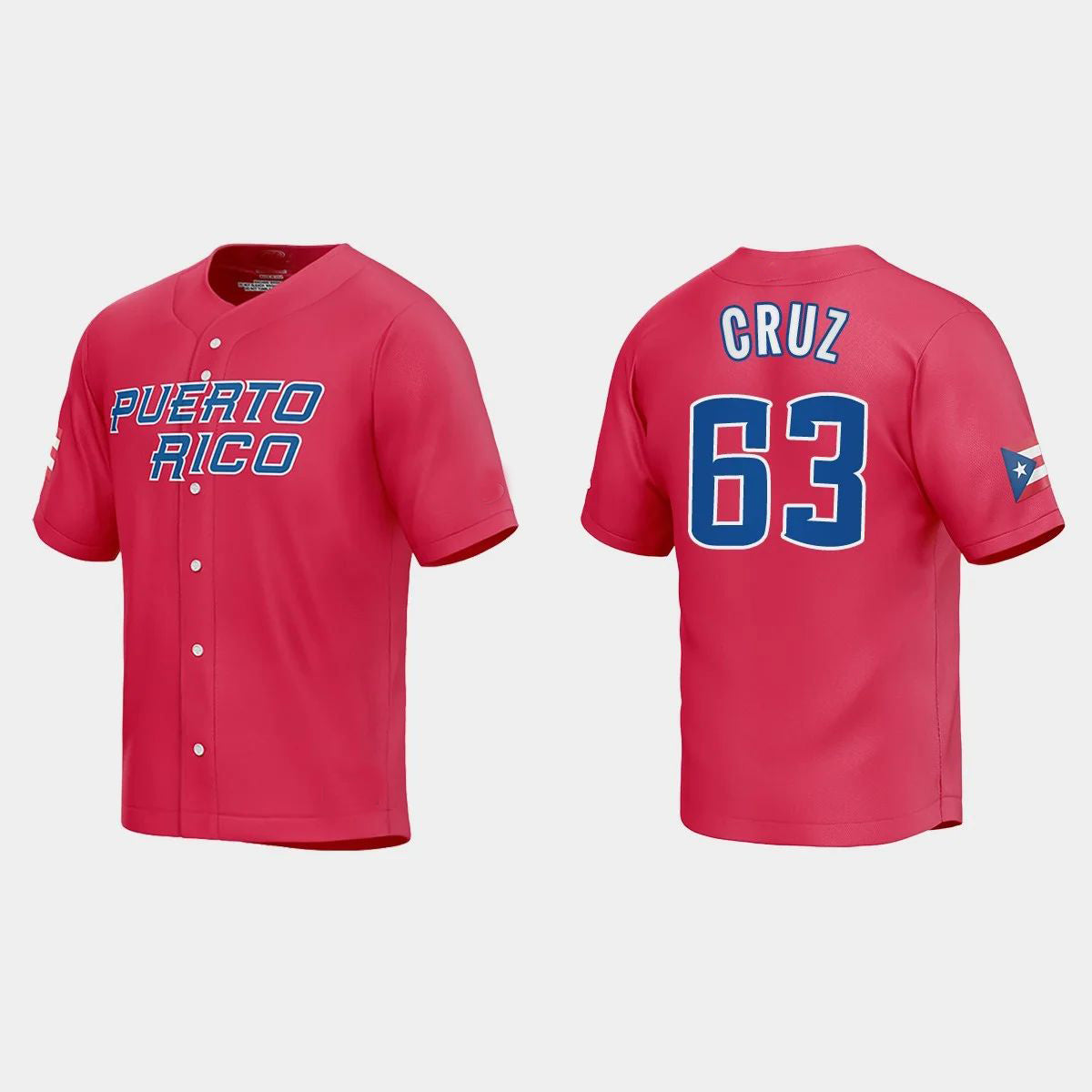 #63 FERNANDO CRUZ PUERTO RICO BASEBALL 2023 WORLD BASEBALL CLASSIC JERSEYC RED Stitches Baseball Jerseys