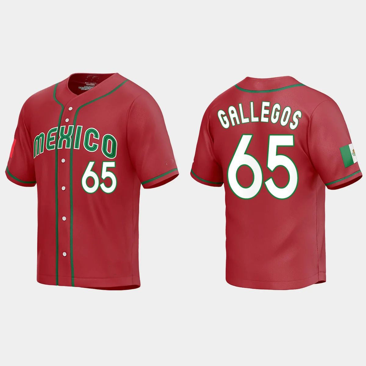 #65 GIOVANNY GALLEGOS MEXICO BASEBALL 2023 WORLD BASEBALL CLASSIC REPLICA JERSEYC RED Stitches Baseball Jerseys