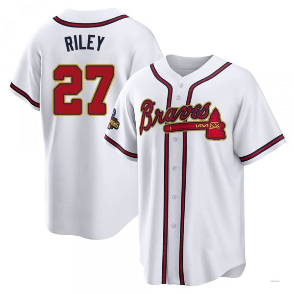 Atlanta Braves #27 Austin Riley Gold White 2022 Program Jersey Stitches Baseball Jerseys