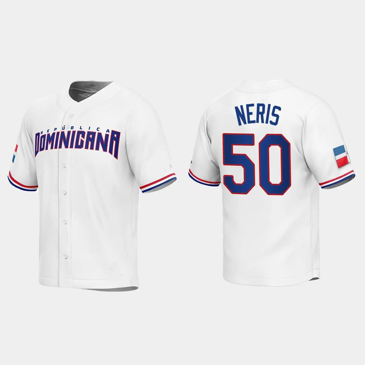 #50 HECTOR NERIS DOMINICAN REPUBLIC BASEBALL 2023 WORLD BASEBALL CLASSIC REPLICA JERSEYC WHITE Stitches Baseball Jerseys