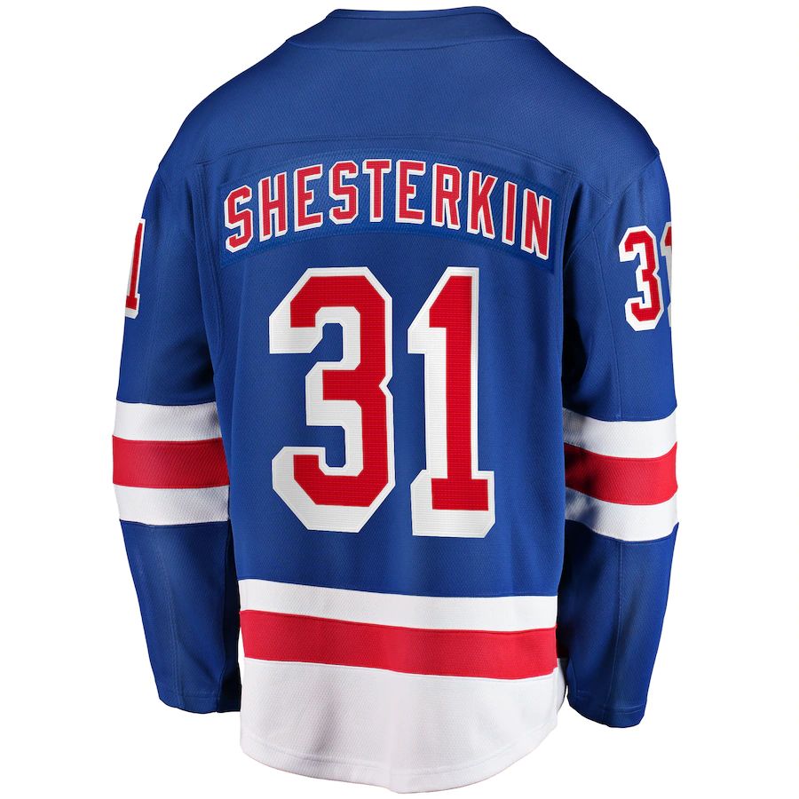 NY.Rangers #31 Igor Shesterkin Home Breakaway Player Jersey Blue Stitched American Hockey Jerseys