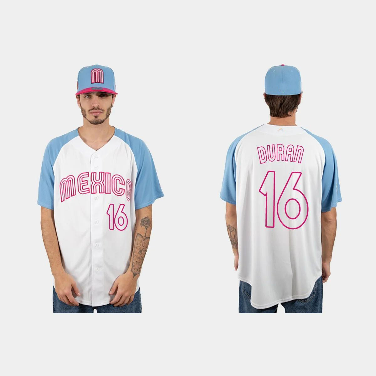 #16 JARREN DURAN MEXICO BASEBALL 2023 WORLD BASEBALL CLASSIC JERSEYC WHITE BLUE Stitches Baseball Jerseys