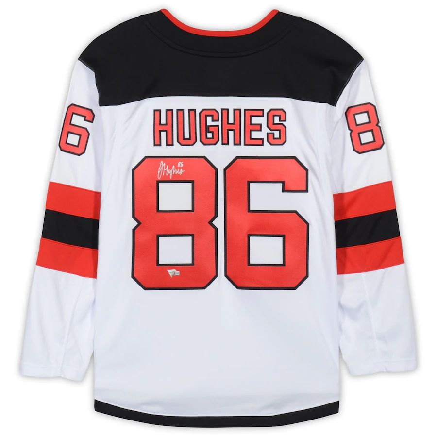 NJ.Devils #86 Jack Hughes   Road Breakaway Jersey White Stitched American Hockey Jerseys