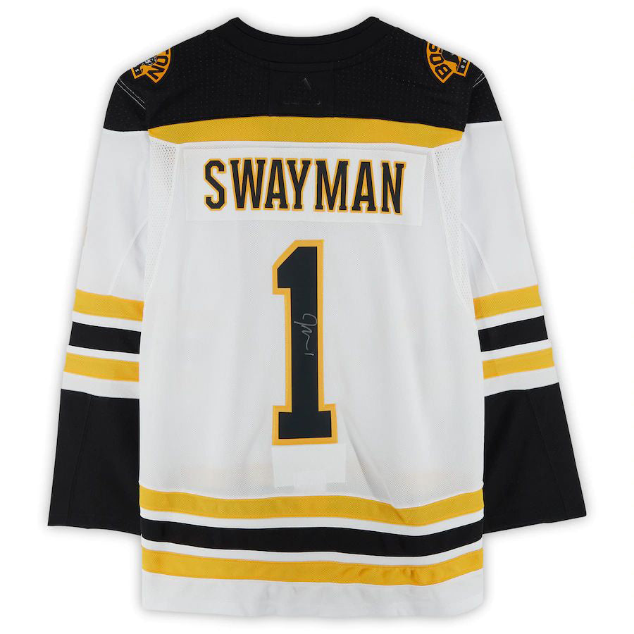 B.Bruins #1 Jeremy Swayman    Jersey White Black Stitched American Hockey Jerseys