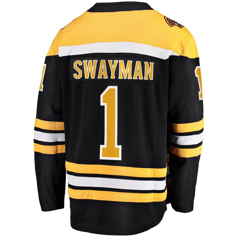 B.Bruins #1 Jeremy Swayman Home Breakaway Replica Jersey Black Stitched American Hockey Jerseys