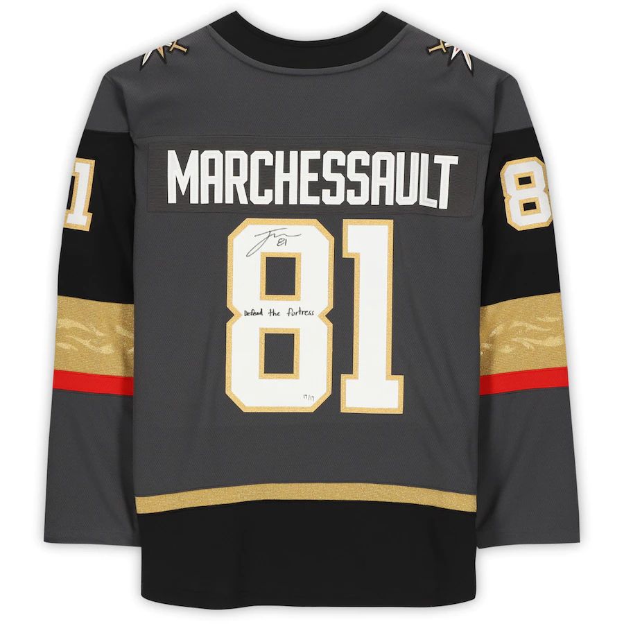 V.Golden Knights #81 Jonathan Marchessault   Breakaway Jersey with Defend the Fortress! Inscription Limited Edition of 17 Gray Hockey Jerseys